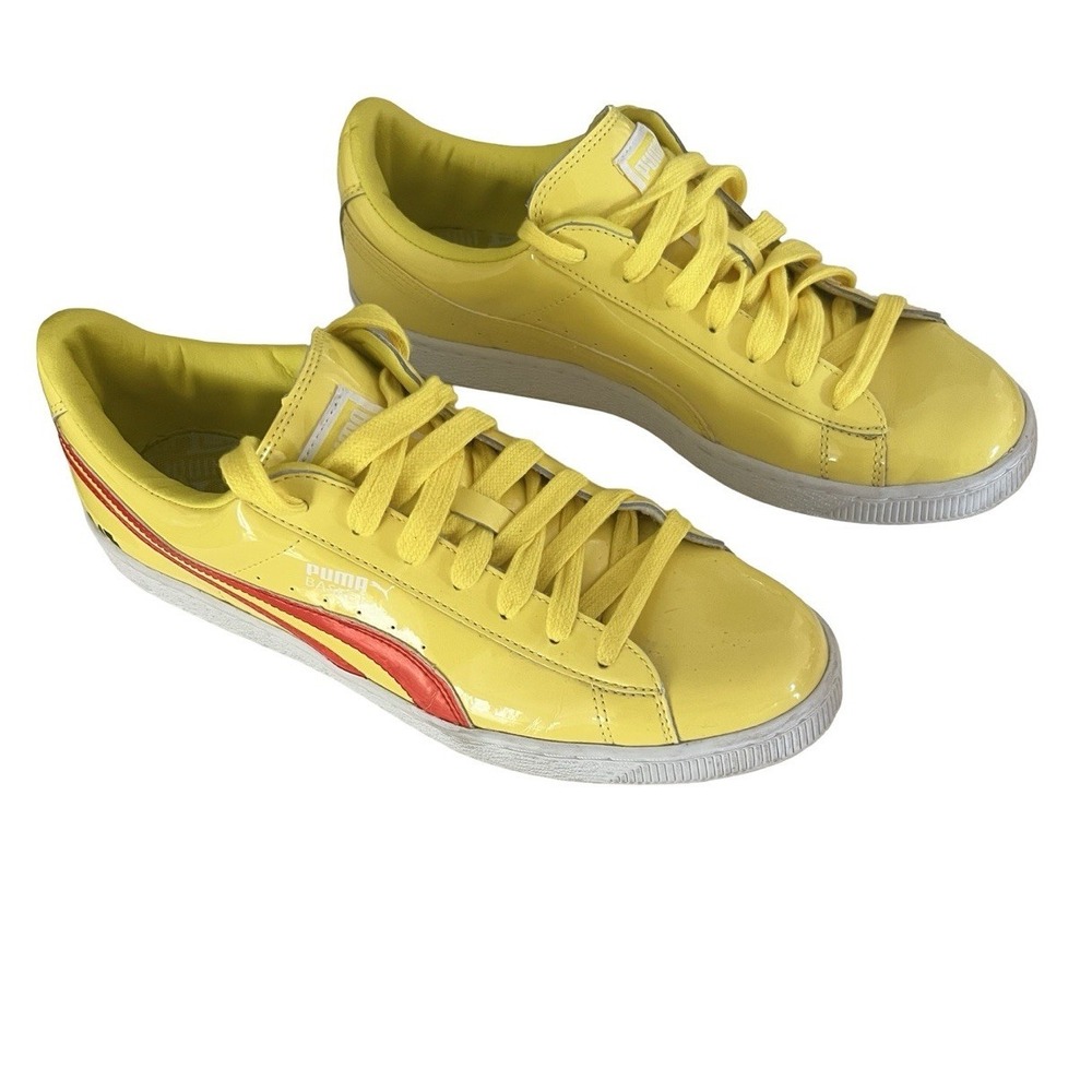 Puma Basket Classic Patent Emboss Sneakers Safety Yellow Mens size 10 - Picture 2 of 6